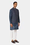 Satya Paul_Blue Linen Typographic Pattern Delhi Bundi _Online_at_Aza_Fashions