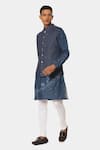 Buy_Satya Paul_Blue Linen Typographic Pattern Delhi Bundi _Online_at_Aza_Fashions
