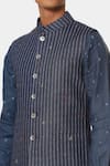Satya Paul_Blue Linen Typographic Pattern Delhi Bundi _at_Aza_Fashions