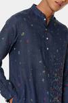 Buy_Satya Paul_Blue Linen Typographic Pattern Sea Kurta _Online_at_Aza_Fashions