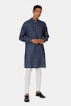 Buy_Satya Paul_Blue Linen Typographic Pattern Swag Kurta _at_Aza_Fashions