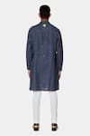Shop_Satya Paul_Blue Linen Typographic Pattern Swag Kurta _at_Aza_Fashions