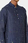 Shop_Satya Paul_Blue Linen Typographic Pattern Swag Kurta _Online_at_Aza_Fashions