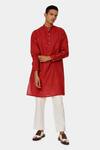 Buy_Satya Paul_Red Linen Typographic Pattern Mars Kurta _at_Aza_Fashions