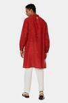 Shop_Satya Paul_Red Linen Typographic Pattern Mars Kurta _at_Aza_Fashions