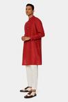 Buy_Satya Paul_Red Linen Typographic Pattern Mars Kurta _Online_at_Aza_Fashions
