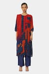 Buy_Satya Paul_Blue Crepe Typographic Pattern Round Day Out Kurta And Pant Set_at_Aza_Fashions