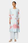 Buy Satya Paul Blue Chanderi Sequin Keyhole Floral Pattern Kurta And Pant Set at Aza Fashions Buy_Satya Paul_Blue Chanderi Sequin Keyhole Floral Pattern Kurta And Pant Set _at_Aza_Fashions
