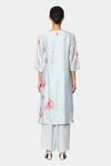 Shop Satya Paul Blue Chanderi Sequin Keyhole Floral Pattern Kurta And Pant Set at Aza Fashions Shop_Satya Paul_Blue Chanderi Sequin Keyhole Floral Pattern Kurta And Pant Set _at_Aza_Fashions