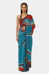 Buy_Satya Paul_Blue Crepe Printed Abstract Fire And Water Saree _at_Aza_Fashions