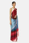 Satya Paul_Multi Color Georgette Satin Embellished Colorblock Saree _Online_at_Aza_Fashions