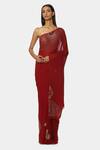 Buy_Satya Paul_Red Viscose Georgette Geometric Embroidered Saree _at_Aza_Fashions
