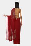 Shop_Satya Paul_Red Viscose Georgette Geometric Embroidered Saree _at_Aza_Fashions