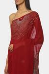 Buy_Satya Paul_Red Viscose Georgette Geometric Embroidered Saree _Online_at_Aza_Fashions