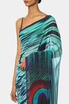 Buy_Satya Paul_Blue Georgette Peacock Printed Saree_Online_at_Aza_Fashions