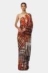 Buy_Satya Paul_Multi Color Georgette Satin Embellished Checks And Balances Saree _at_Aza_Fashions