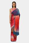 Buy_Satya Paul_Multi Color Georgette Satin Embellished Geometric Elements Colorblock Saree _at_Aza_Fashions