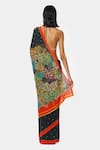 Shop_Satya Paul_Green Crepe Printed Floral Save The Date Saree _at_Aza_Fashions