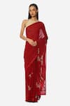 Buy_Satya Paul_Red Georgette Embroidered Floral Saree _at_Aza_Fashions