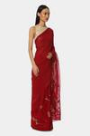 Satya Paul_Red Georgette Embroidered Floral Saree _Online_at_Aza_Fashions