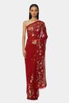 Buy_Satya Paul_Red Georgette Embroidered Floral Saree _at_Aza_Fashions