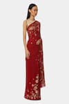 Satya Paul_Red Georgette Embroidered Floral Saree _Online_at_Aza_Fashions