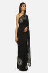 Satya Paul_Black Georgette Embroidered Floral Saree _Online_at_Aza_Fashions