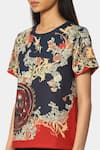 Buy_Satya Paul_Blue Scuba Printed Art Deco Round Club Top _Online_at_Aza_Fashions