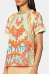 Buy_Satya Paul_Green Scuba Printed Typography Round Love Paul Top _Online_at_Aza_Fashions