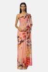 Buy_Satya Paul_Pink Chiffon Printed Floral Saree _at_Aza_Fashions