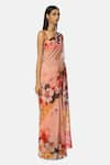 Satya Paul_Pink Chiffon Printed Floral Saree _Online_at_Aza_Fashions