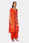 Satya Paul_Orange Chanderi Abstract Keyhole Kurta And Pant Set _Online_at_Aza_Fashions