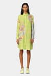 Buy_Satya Paul_Green Linen Printed Floral Collared Neck Shirt Tunic _at_Aza_Fashions