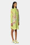 Satya Paul_Green Linen Printed Floral Collared Neck Shirt Tunic _Online_at_Aza_Fashions