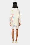 Shop_Satya Paul_White Linen Printed Floral Collared Neck Shirt Tunic _at_Aza_Fashions