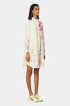 Satya Paul_White Linen Printed Floral Collared Neck Shirt Tunic _Online_at_Aza_Fashions