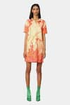 Buy_Satya Paul_Peach Scuba Printed Floral Shirt Collar Sunset Dress _at_Aza_Fashions