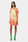 Buy_Satya Paul_Peach Scuba Printed Floral Shirt Collar Sunset Dress _Online_at_Aza_Fashions