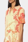 Shop_Satya Paul_Peach Scuba Printed Floral Shirt Collar Sunset Dress _Online_at_Aza_Fashions