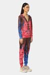 Satya Paul_Multi Color Scuba Floral V Neck Pattern Hoodie _Online_at_Aza_Fashions