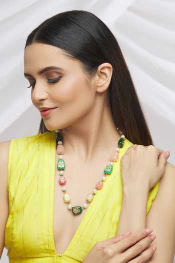 Just Shradhas_Multi Color Handpainted Beaded Necklace _at_Aza_Fashions
