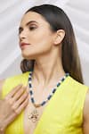 Shop_Just Shradhas_Blue Onyx Beaded Flower Pendant Necklace _Online_at_Aza_Fashions