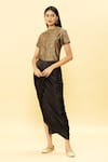 Pinki Sinha_Black Jacket-banarasi Silk Woven Floral High Jacket And Draped Skirt Set _Online_at_Aza_Fashions