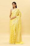 Pinki Sinha_Yellow Cotton Handwoven Paisley Banarasi Saree _Online_at_Aza_Fashions