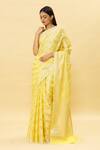 Shop_Pinki Sinha_Yellow Cotton Handwoven Paisley Banarasi Saree _Online_at_Aza_Fashions