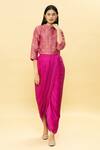 Buy_Pinki Sinha_Pink Jacket-banarasi Silk Woven Floral High Jacket And Draped Skirt Set _at_Aza_Fashions