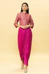 Pinki Sinha_Pink Jacket-banarasi Silk Woven Floral High Jacket And Draped Skirt Set _Online_at_Aza_Fashions