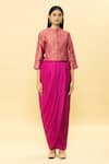 Buy_Pinki Sinha_Pink Jacket-banarasi Silk Woven Floral High Jacket And Draped Skirt Set _Online_at_Aza_Fashions