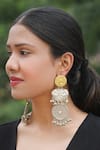 Shop_Arnimaa_Silver Plated Stones Chandani Peacock Carved Earrings _at_Aza_Fashions