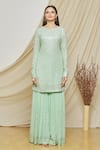 Basanti - Kapde Aur Koffee_Green Georgette Embroidered Sequin Round Kurta Sharara Set _Online_at_Aza_Fashions